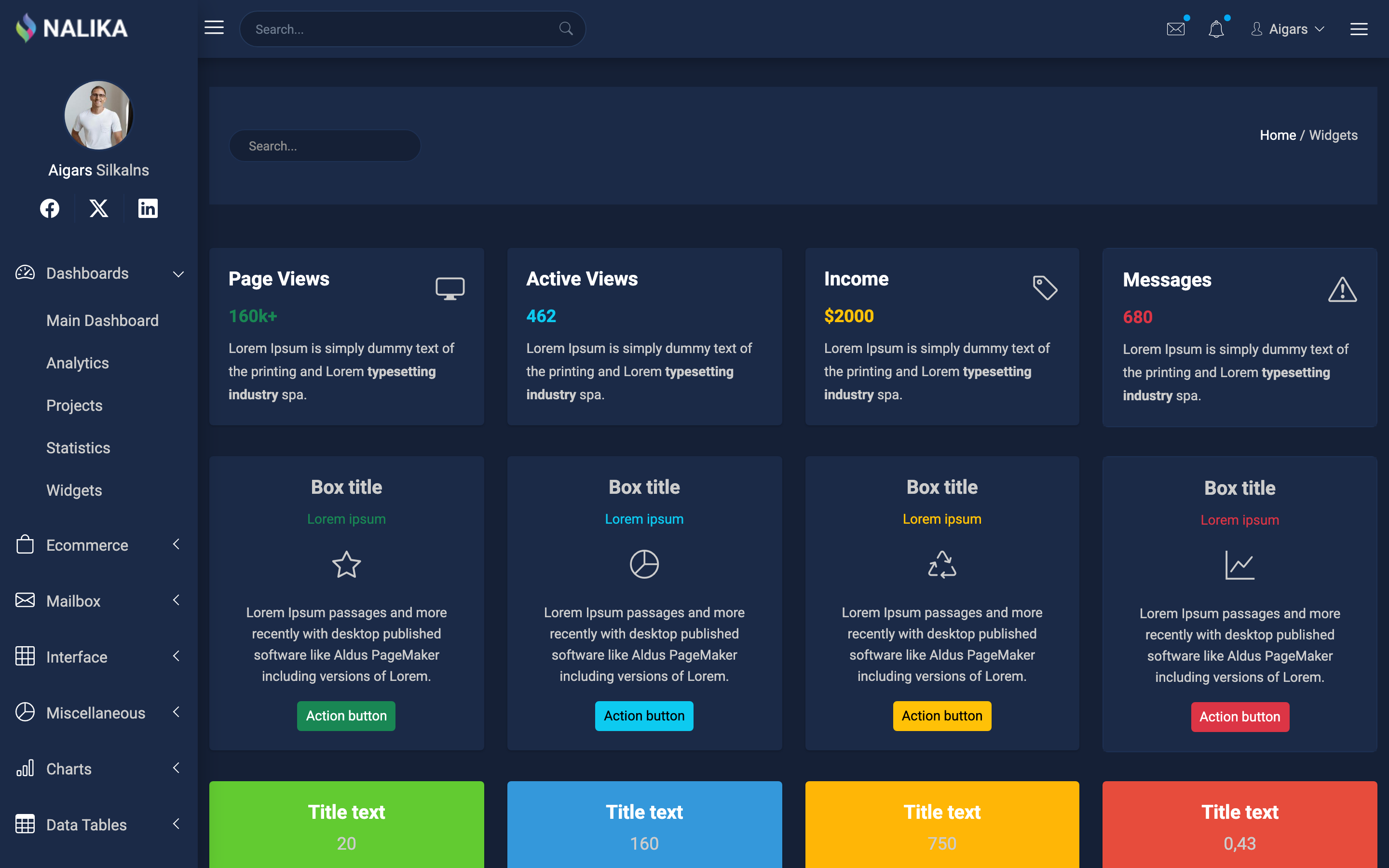Nalika Widgets page