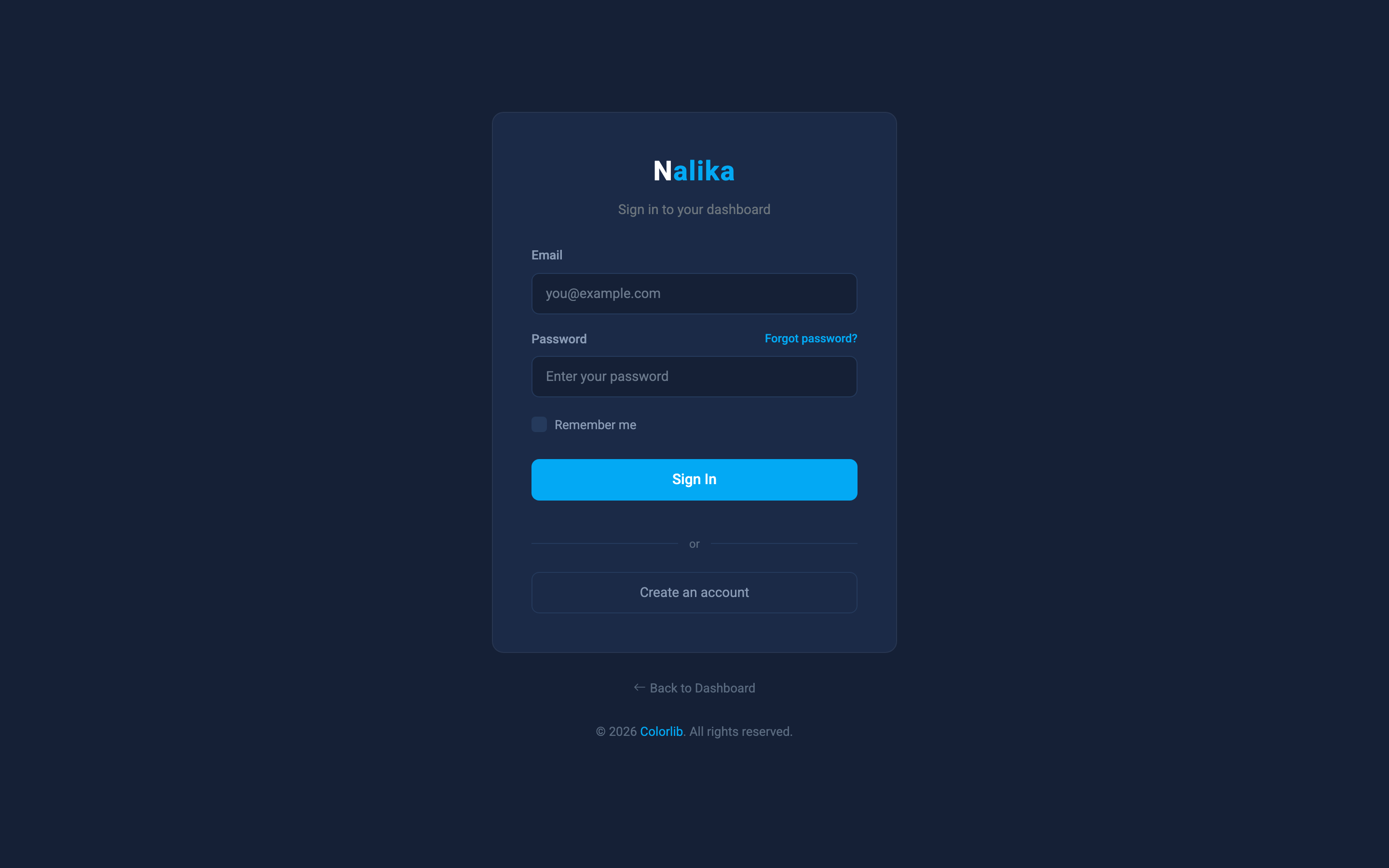 Nalika Login page